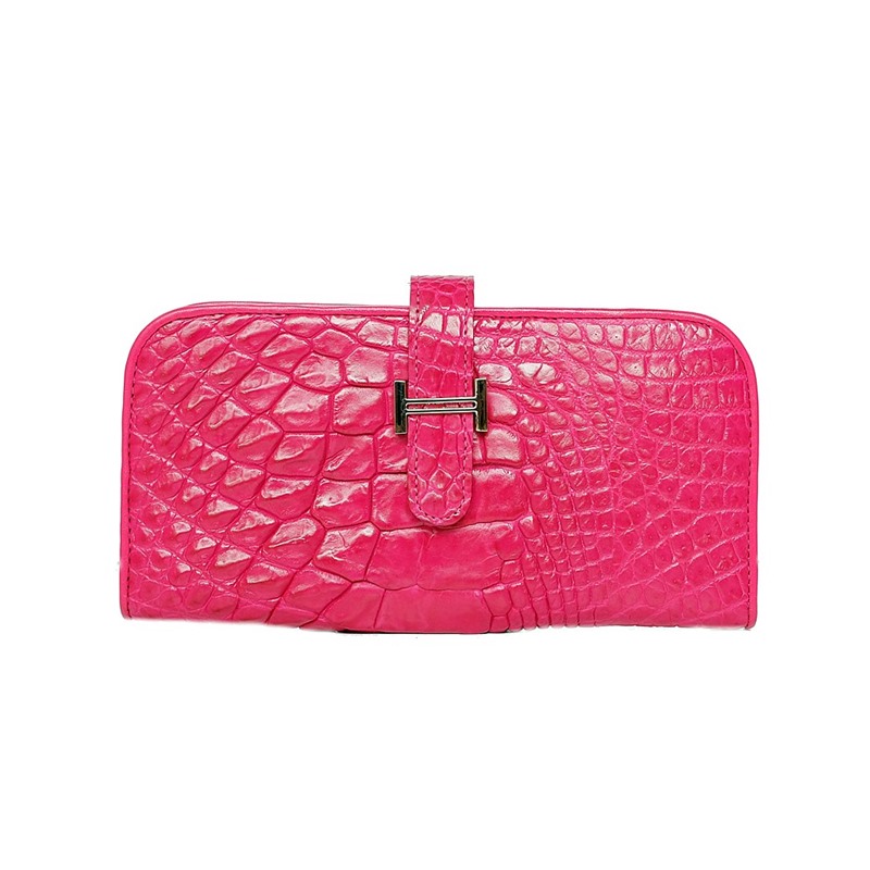 กระเป๋าหนังจระเข้แท้ Wallet Paddock Crocodile Pink-2 