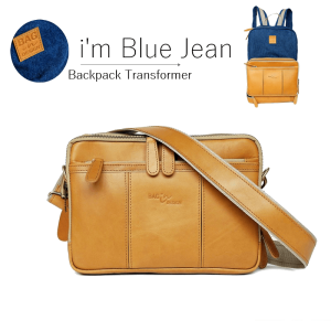กระเป๋าเป้ แปลงร่างได้ หนัง และผ้ายีนส์ Backpack i'm Blue Jean  กระเป๋าเป้ แปลงร่างได้ หนัง และผ้ายีนส์ Backpack i'm Blue Jean